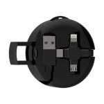 Кабель зарядный выдвижной USB Wingle  3-в-1 на Lightning, Micro-USB, Type-C «U50»  2,4 A, Quick Charge с подставкой для телефона, черный — изображение 5