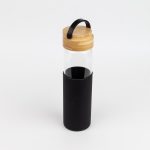 Бутылка стеклянная с силиконовой манжетой и бамбуковой крышкой  Glass, черная — изображение 2